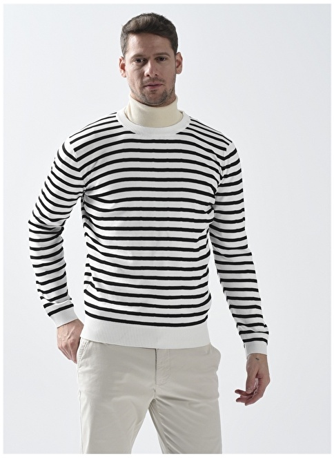 Factory O Neck Striped Ecru Men's Sweater PHILIP