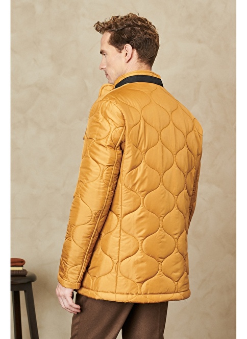 Standard Fit Stand Up Collar Studded Padded Quilted Coat