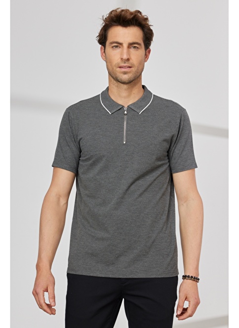 Slim Fit Slim Fit Polo Neck Jacquard T-Shirt