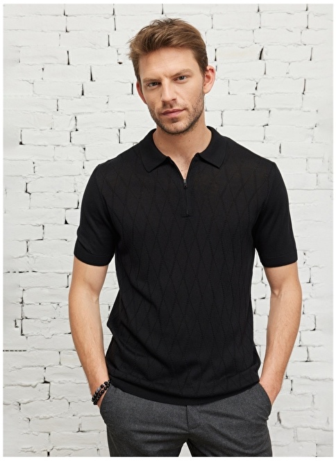 Altınyıldız Classics Polo Neck Black Men's T-Shirt 4A4923200005