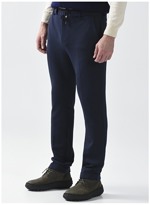 Factory Elastic Waist Slim Leg Navy Blue Men's Chino Pants KESA