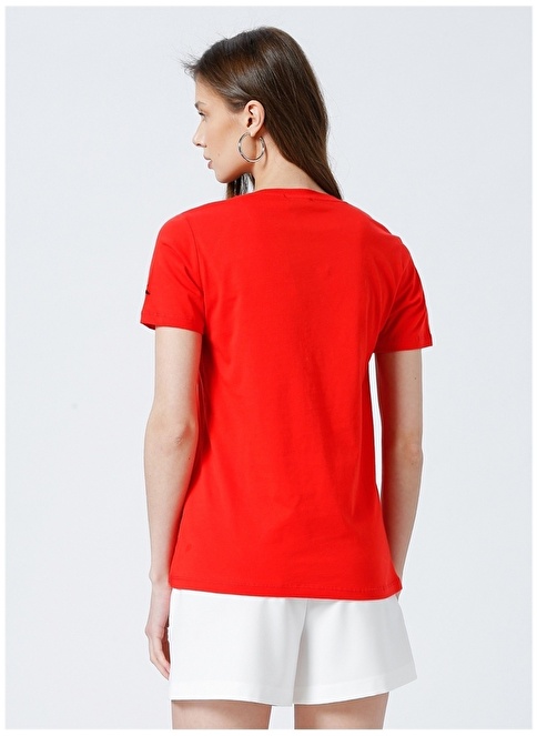 Factory V Neck Plain Red Women's T-Shirt TEYO