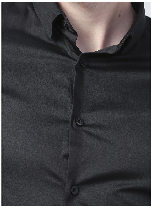 Factory Satin Basic Plain Black Men's Shirt