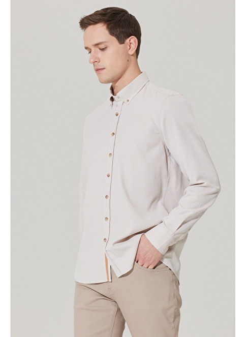 Slim Fit Buttoned Collar Cotton Dobby Shirt