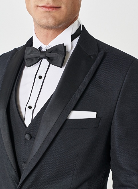 Slim Fit Swallow Collar Patterned Vest Tuxedo Suit