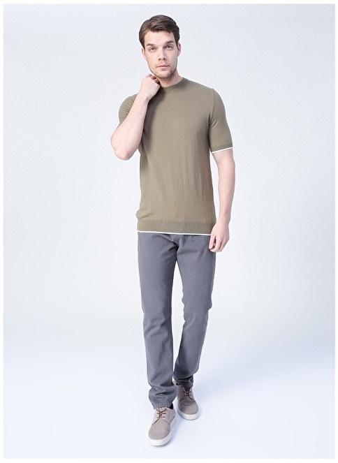 Factory Caesar O Neck Basic Plain Khaki Men's Sweater