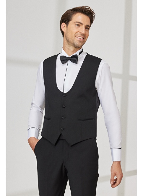 Slim Fit Slim Fit U Neck Patterned Classic Vest