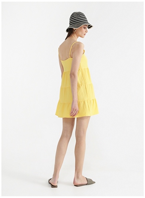 Factory Square Collar Dobby Yellow Mini Women's Dress NASU