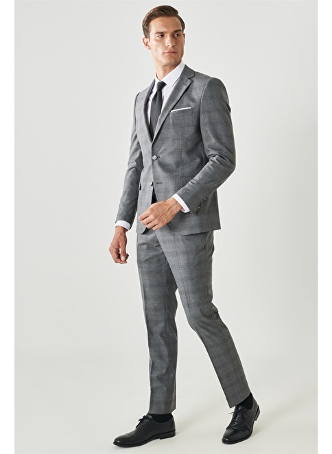 Extra Slim Fit Mono Collar Checked Suit