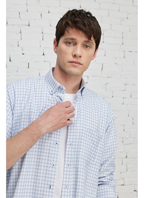 Comfort Fit Buttoned Collar Cotton Check Shirt