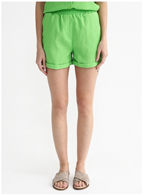 Factory Elastic Waist Basic Green Women's Shorts SOLIN