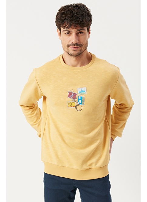 Slim Fit Crew Neck Cotton Printed Sweatshirt With Pocket