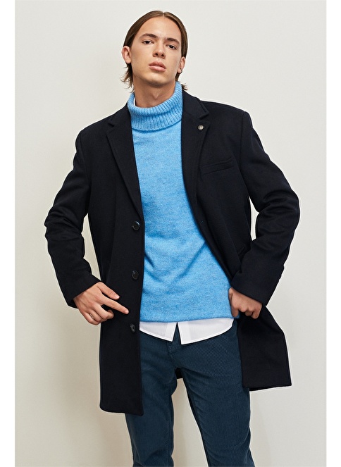 Standard Fit Normal Cut Mono Collar Wool Coat