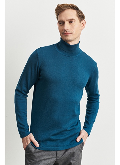 Altınyıldız Classics Full Turtleneck Petrol Men's Sweater 4A4923100007