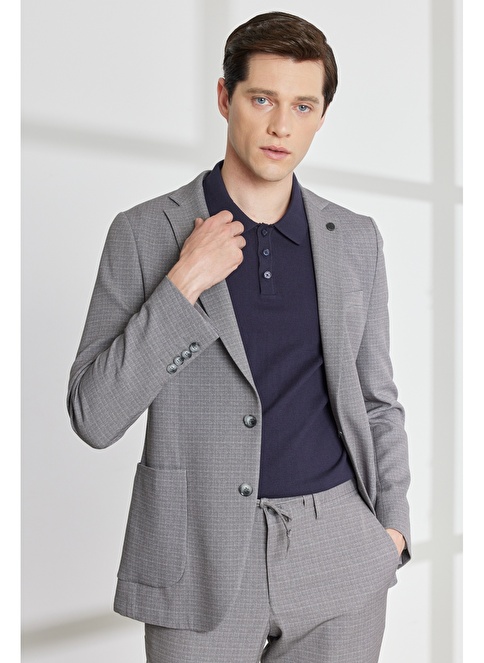 Slim Fit Mono Collar Dobby Classic Suit