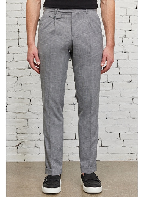 Slim Fit Elastic Checked Patterned Trousers With Side Pockets