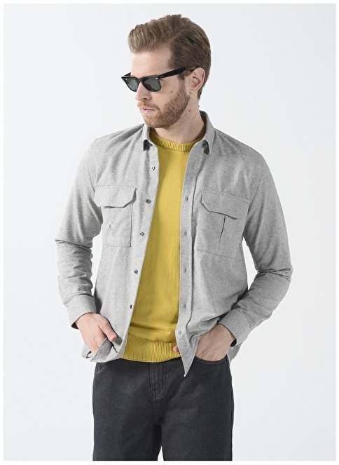 Factory Shirt Collar Plain Gray Men's Shirt LORONI