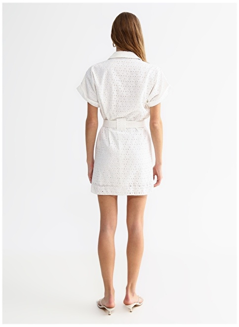 Factory Shirt Collar Guipure White Mini Women's Dress PINKEL