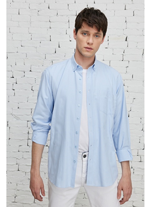 Comfort Fit Buttoned Collar Cotton Dobby Shirt