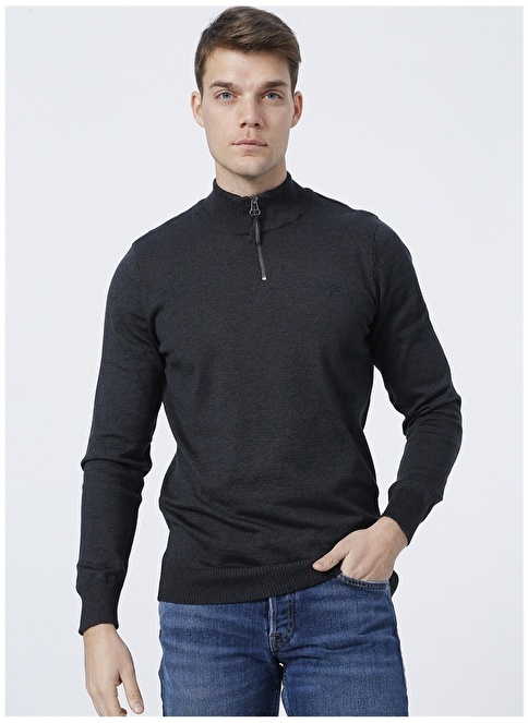 Factory ROCCO Bato Collar Basic Plain Anthracite Melange Men's Sweater