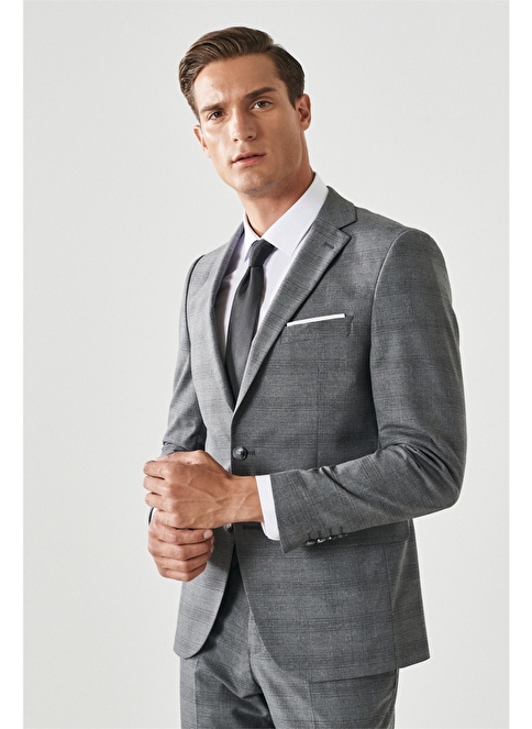 Extra Slim Fit Mono Collar Checked Suit