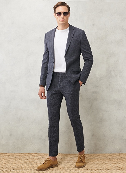 Slim Fit Mono Collar Checkered Classic Suit