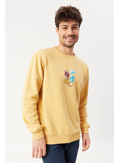 Slim Fit Crew Neck Cotton Printed Sweatshirt With Pocket