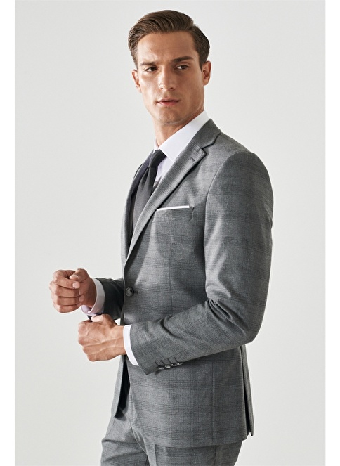 Extra Slim Fit Mono Collar Checked Suit