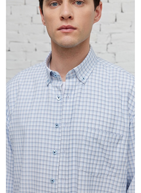 Comfort Fit Buttoned Collar Cotton Check Shirt