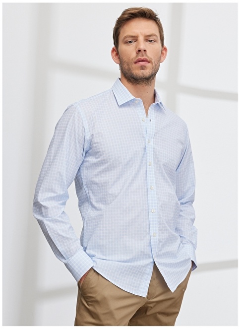 Altınyıldız Classics Classic Collar White - Blue Men's Shirt 4A2023200009