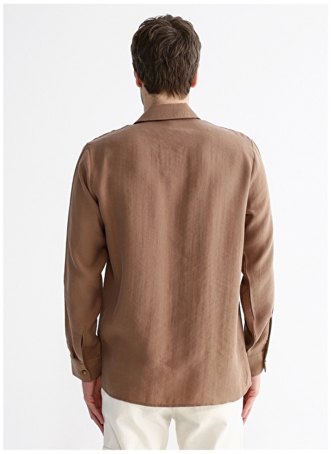 Factory Basic Jacket Collar Plain Brown Men's Shirt YOKAS