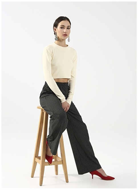 Factory Elastic Waist Wide Fit Anthracite Women's Trousers SOFT