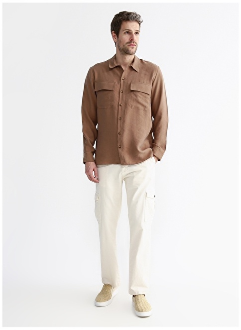 Factory Basic Jacket Collar Plain Brown Men's Shirt YOKAS