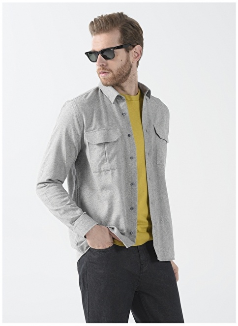 Factory Shirt Collar Plain Gray Men's Shirt LORONI