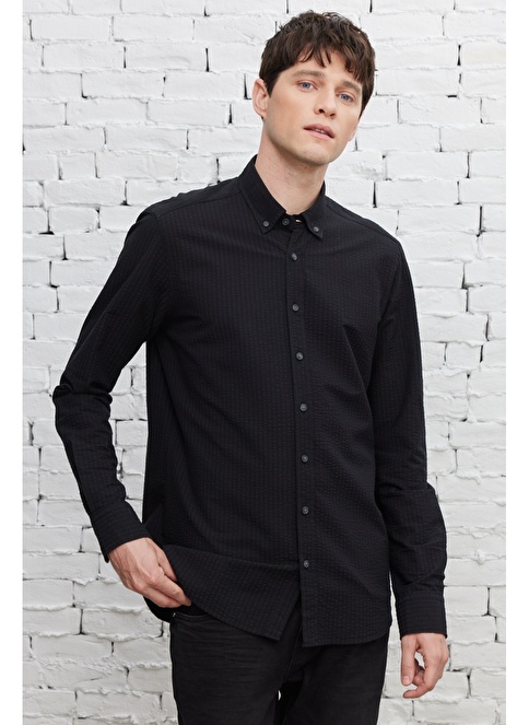 Altınyıldız Classics Slim Fit Buttoned Collar Black Men's Shirt 4A2023200039