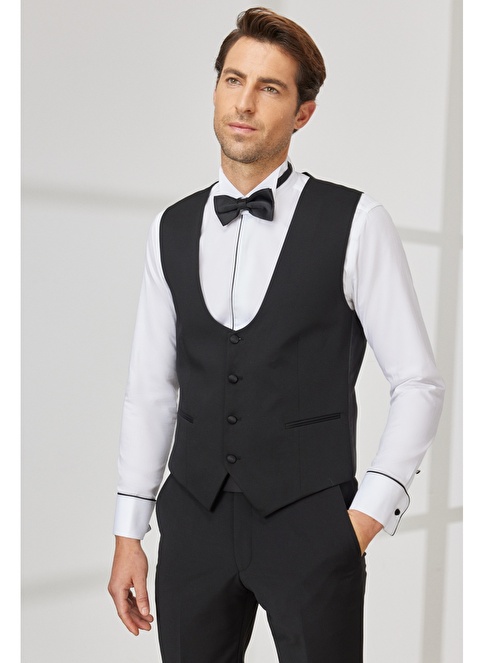 Slim Fit Slim Fit U Neck Patterned Classic Vest