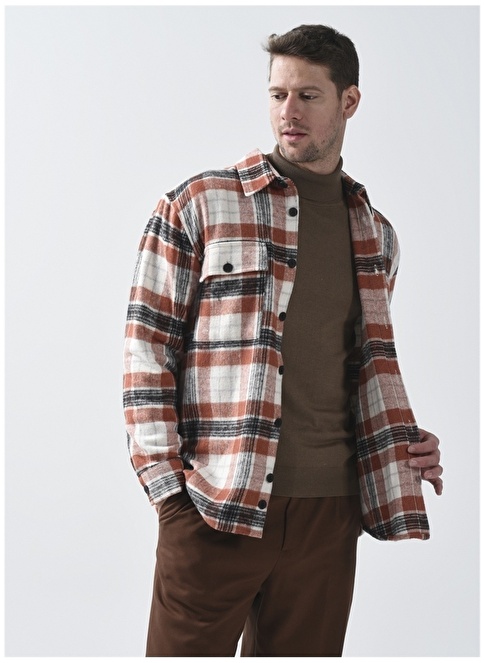 Factory Shirt Collar Plaid Camel Hair Men's Shirt REDONTE