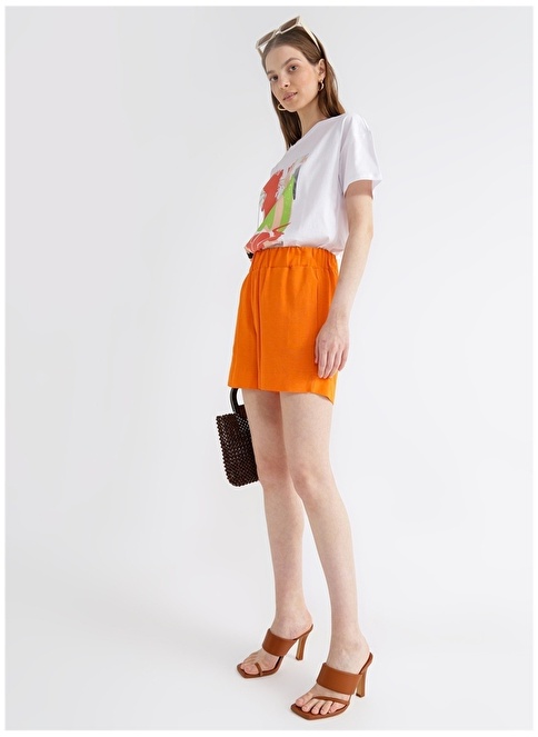 Factory Elastic Waist Basic Orange Women's Shorts FRANK