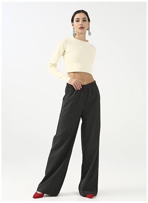 Factory Elastic Waist Wide Fit Anthracite Women's Trousers SOFT