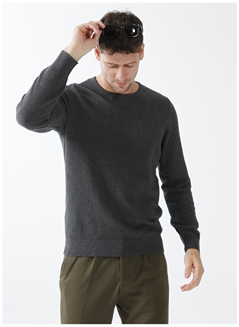 Factory O Neck Dobby Anthracite Men's Sweater READY 1