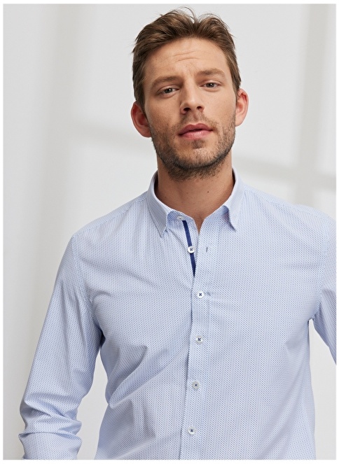 Altınyıldız Classics Buttoned Collar White - Blue Men's Shirt 4A2023200016