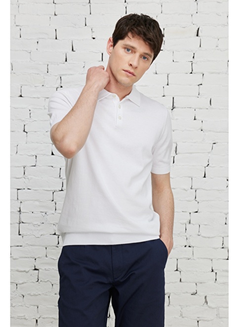 Standard Fit Polo Collar 100 Cotton Short Sleeve Knitwear