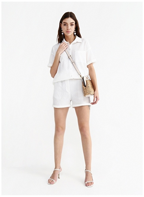 Factory Elastic Waist Basic White Women's Shorts SOLIN