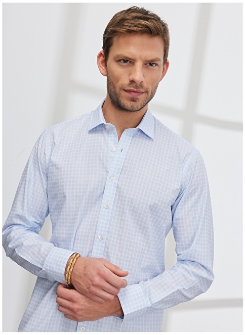 Altınyıldız Classics Classic Collar White - Blue Men's Shirt 4A2023200009