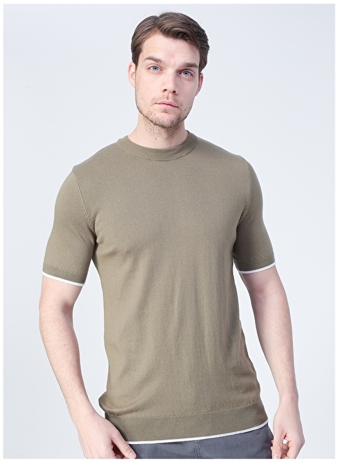 Factory Caesar O Neck Basic Plain Khaki Men's Sweater