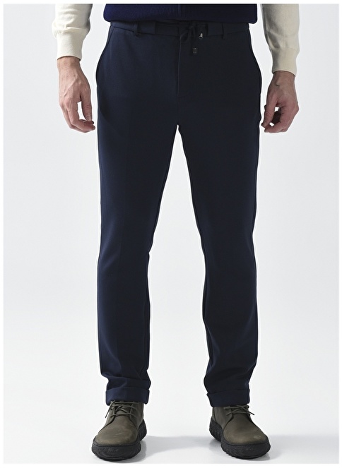 Factory Elastic Waist Slim Leg Navy Blue Men's Chino Pants KESA