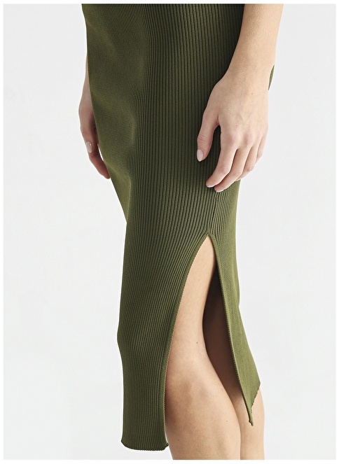 Factory Elastic Waist Green Women's Straight Midi Skirt TAPE