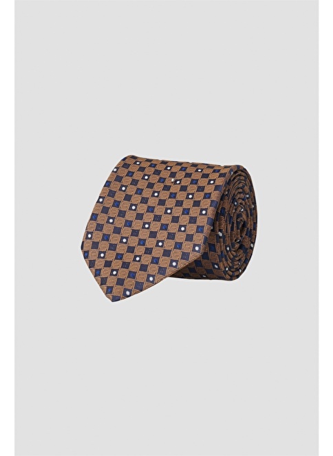 Patterned Beige Navy Blue Classic Tie