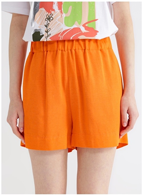 Factory Elastic Waist Basic Orange Women's Shorts FRANK