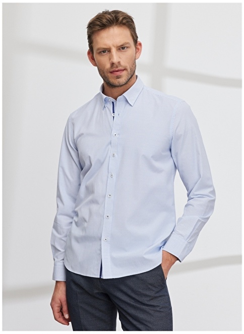 Altınyıldız Classics Buttoned Collar White - Blue Men's Shirt 4A2023200016